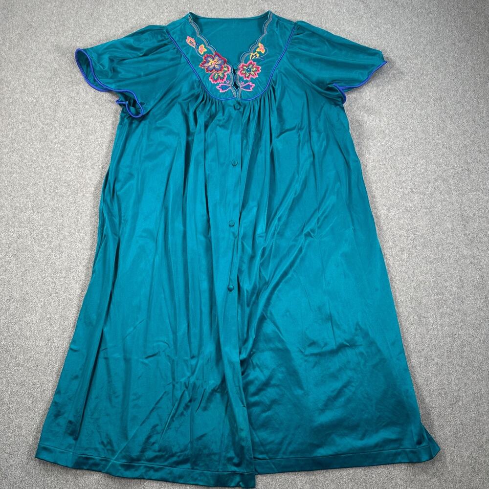 Vanity Fair Vintage Floral Embroidered Mumu Robe Nightgown Women's Medium V-Neck